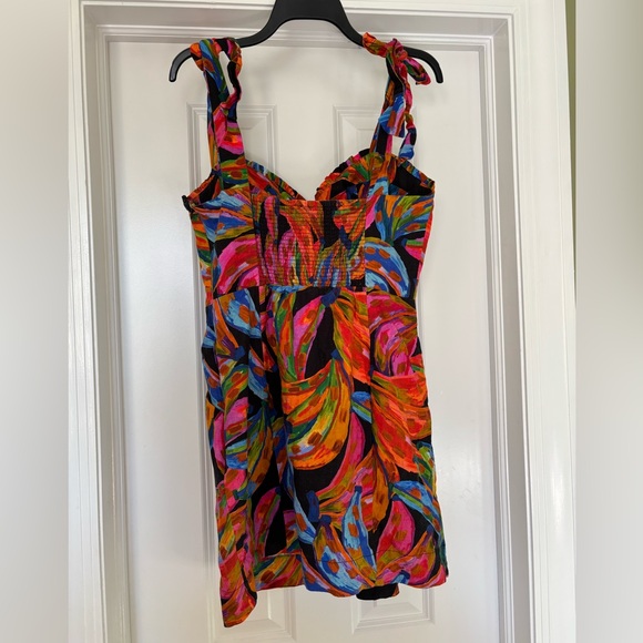 Large Farm Rio rainbow bananas linen mini dress - Picture 4 of 5